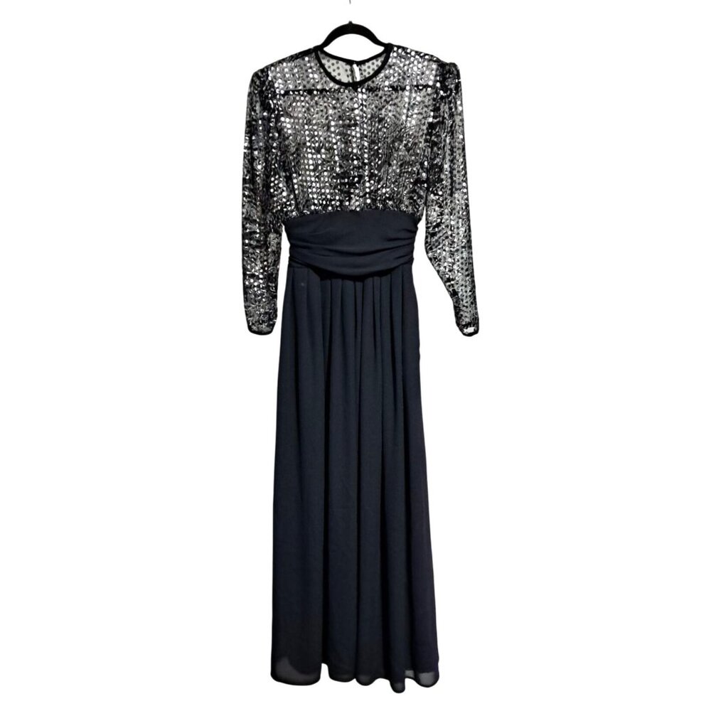 Vintage Sequin Jumpsuit Womens Size 6 Rothschild Night Life Palazzo Black Silver